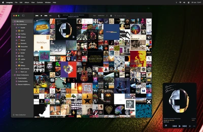 macOS albums view with mini player