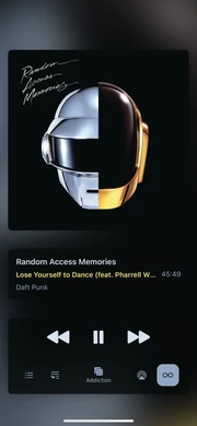 Now playing screen with album controls and rating
